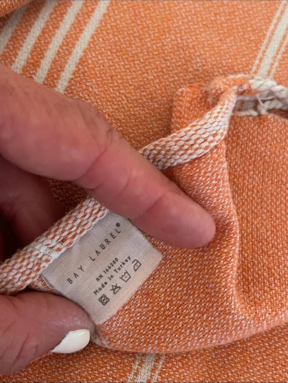 Bay Laurel peach Stripe Turkish Cotton Bath Towel with Fringe